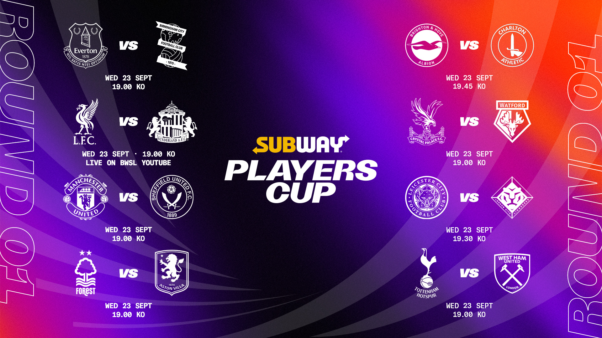 Subway Players Cup fixtures: Eight games to be played on Wednesday